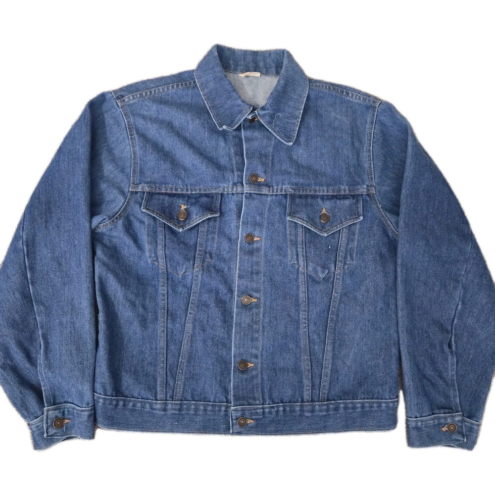 Vintage 70s Denim Jacket Trucker Jacket Size Size 46 Large Blue Rider Duster
